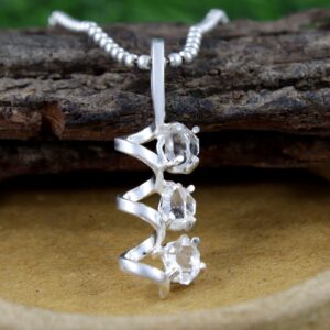 Gift To Mom Herkimer Diamond Crystal Pendat 925 Solid Silver Herkimer Diamond Raw Necklace Spiral Shape Boho Handmade Jewelry Gift For Her