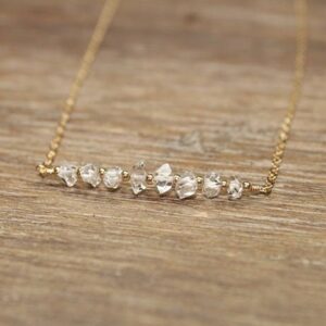 Herkimer Diamond Necklace, Gold Filled, Rose Gold Or Sterling Silver Beads, Beaded, Bar Necklace, Diamond Crystal Jewelry, April Birthstone