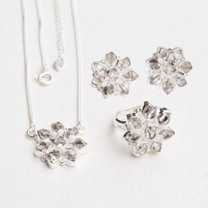 Herkimer Diamond Jewelry Set: Sterling Silver Crystal Ring, Necklace & Earrings