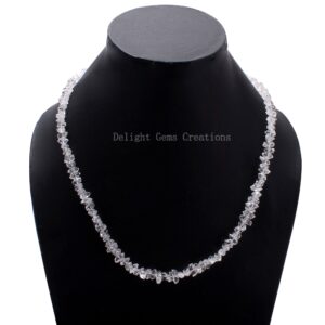 Herkimer Diamond Nugget Necklace, Clear Quartz Bead Necklace (18 Inch)