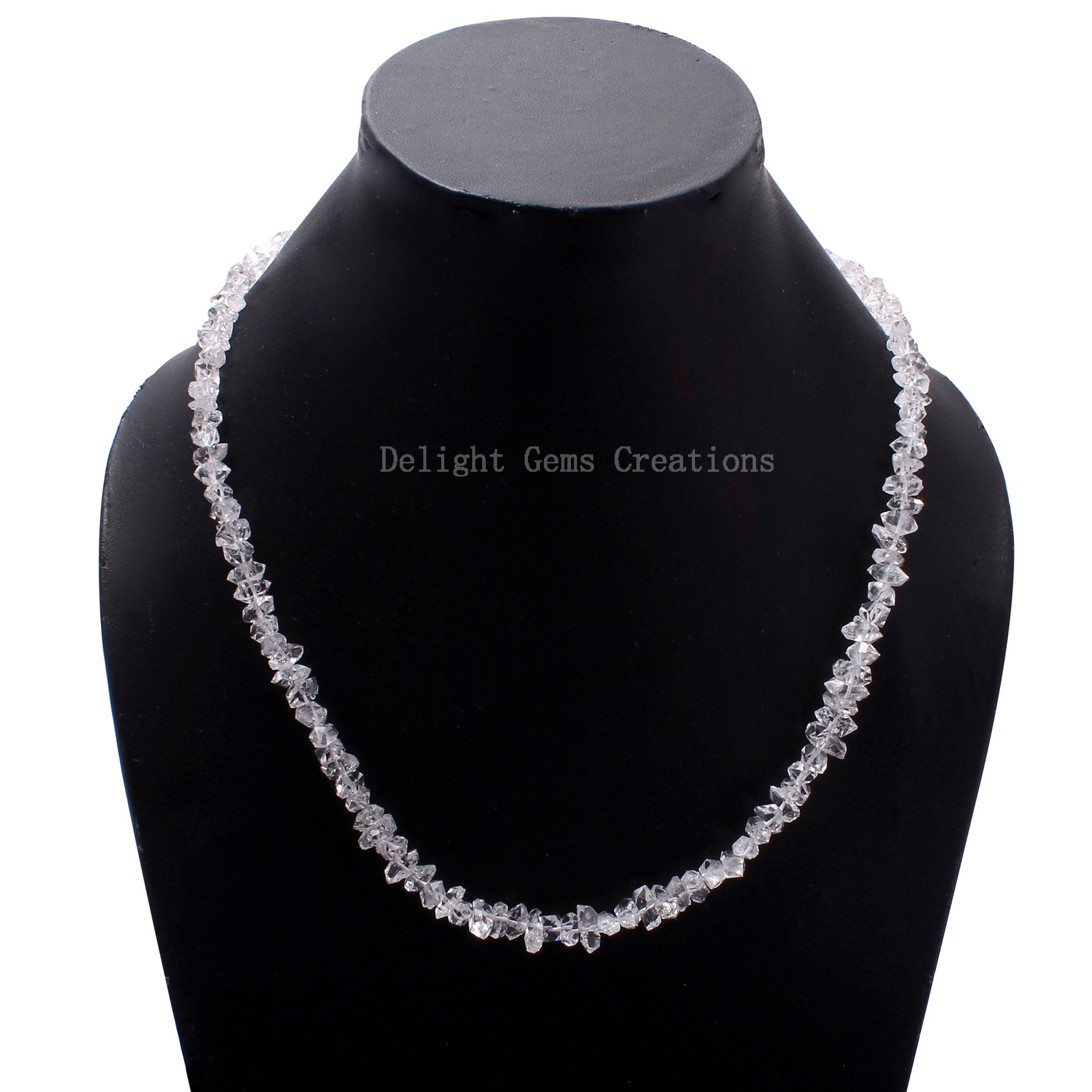Herkimer Diamond Nugget Necklace, Clear Quartz Bead Necklace (18 Inch)