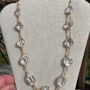 Ny Herkimer Diamond Necklace, 14k Gold Fill, Large Aa Water Clear Crystals