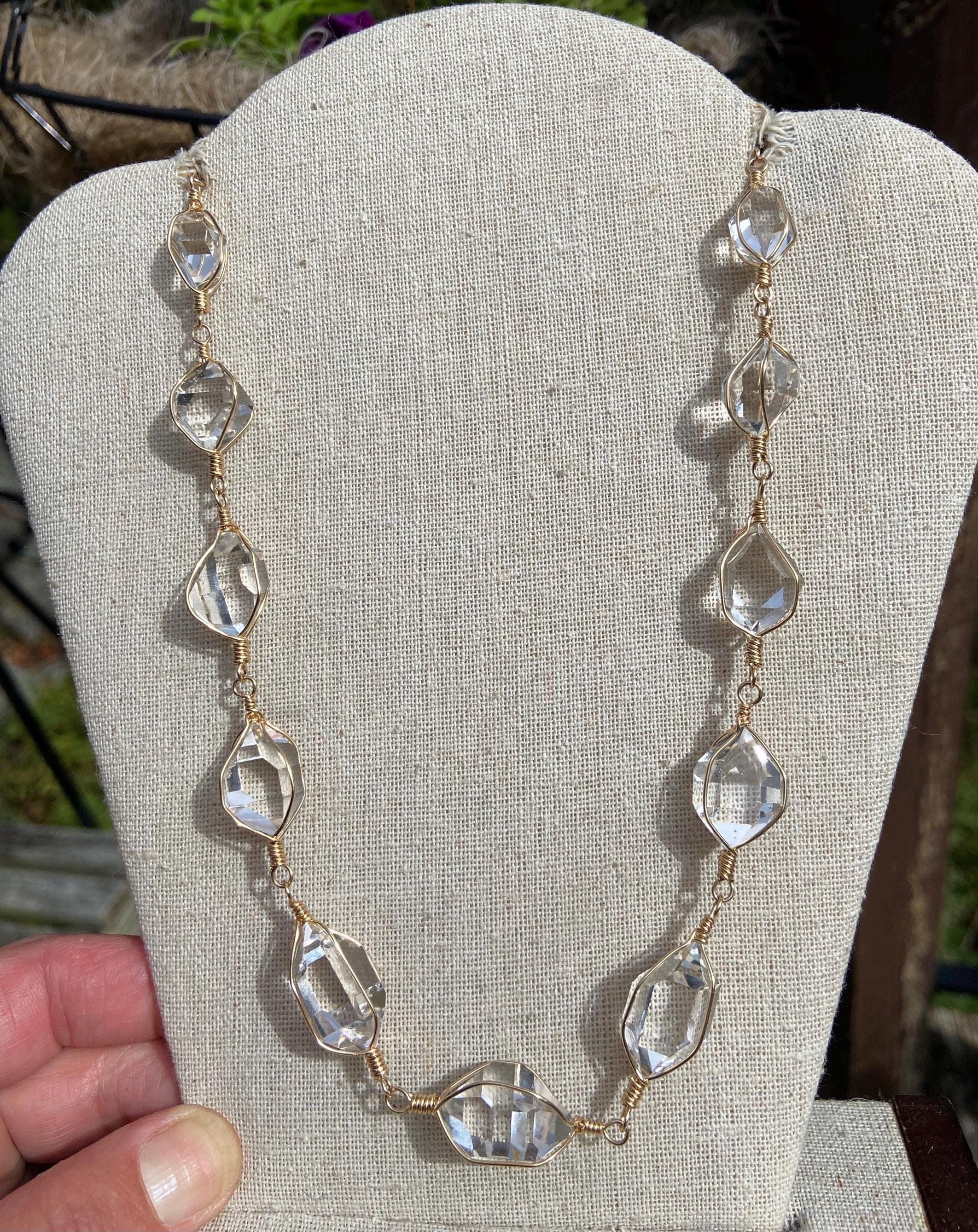 Ny Herkimer Diamond Necklace, 14k Gold Fill, Large Aa Water Clear Crystals