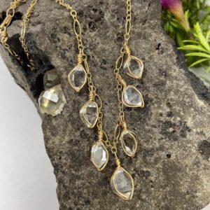 Ny Herkimer Diamond Crystal "raindrops" Chain Necklace 14k Gold-fill : Rare Aa Natural Raw Double Terminated Quartz Healing Jewelry