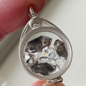 Ny Herkimer Diamond Crystal Locket Necklace: Smokey Phantom Quartz, Sterling Silver