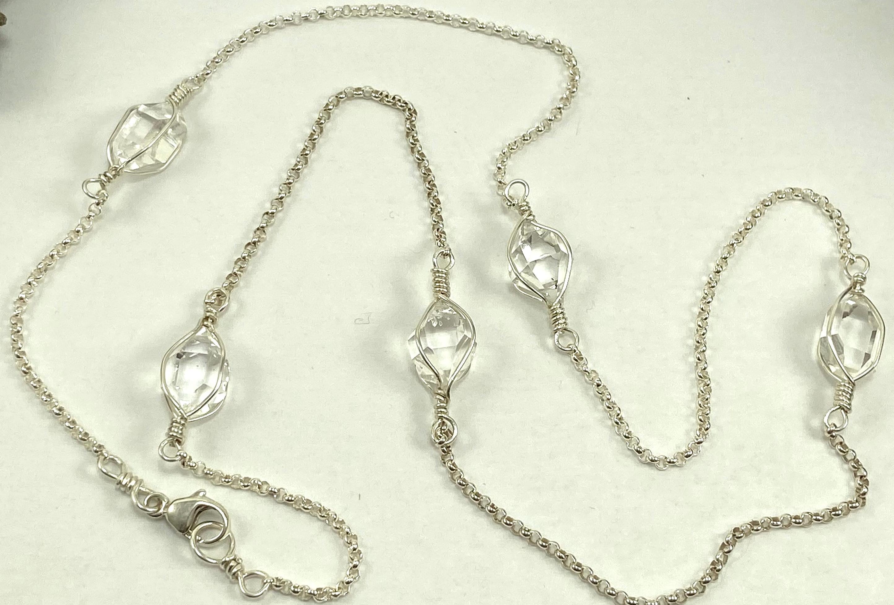 Ny Herkimer Diamond Crystal Link Necklace, Sterling Silver, 19" Adjustable Chain