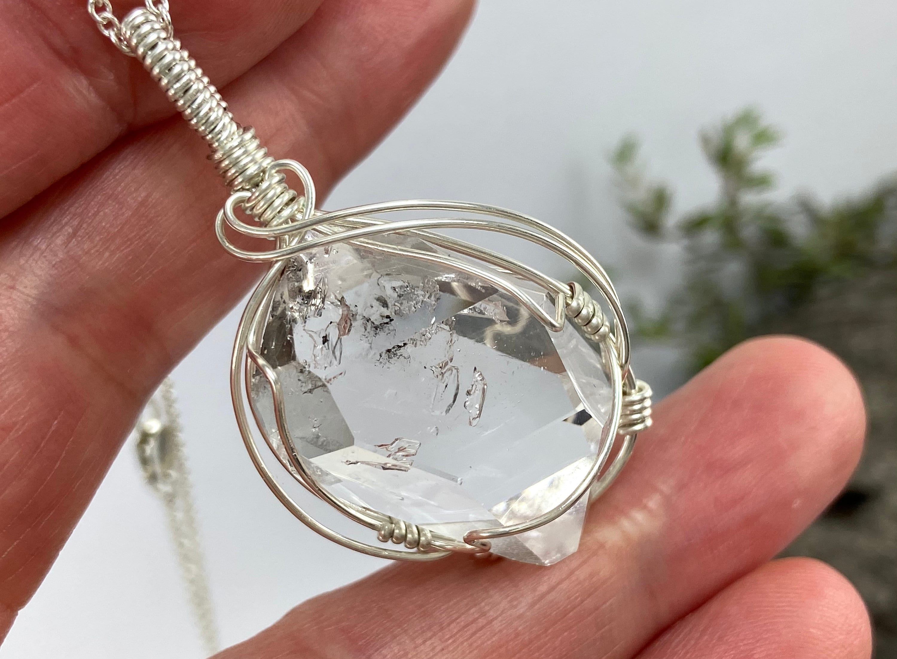 Ny Herkimer Diamond Necklace: Large Double Terminated Quartz Crystal, Sterling Silver