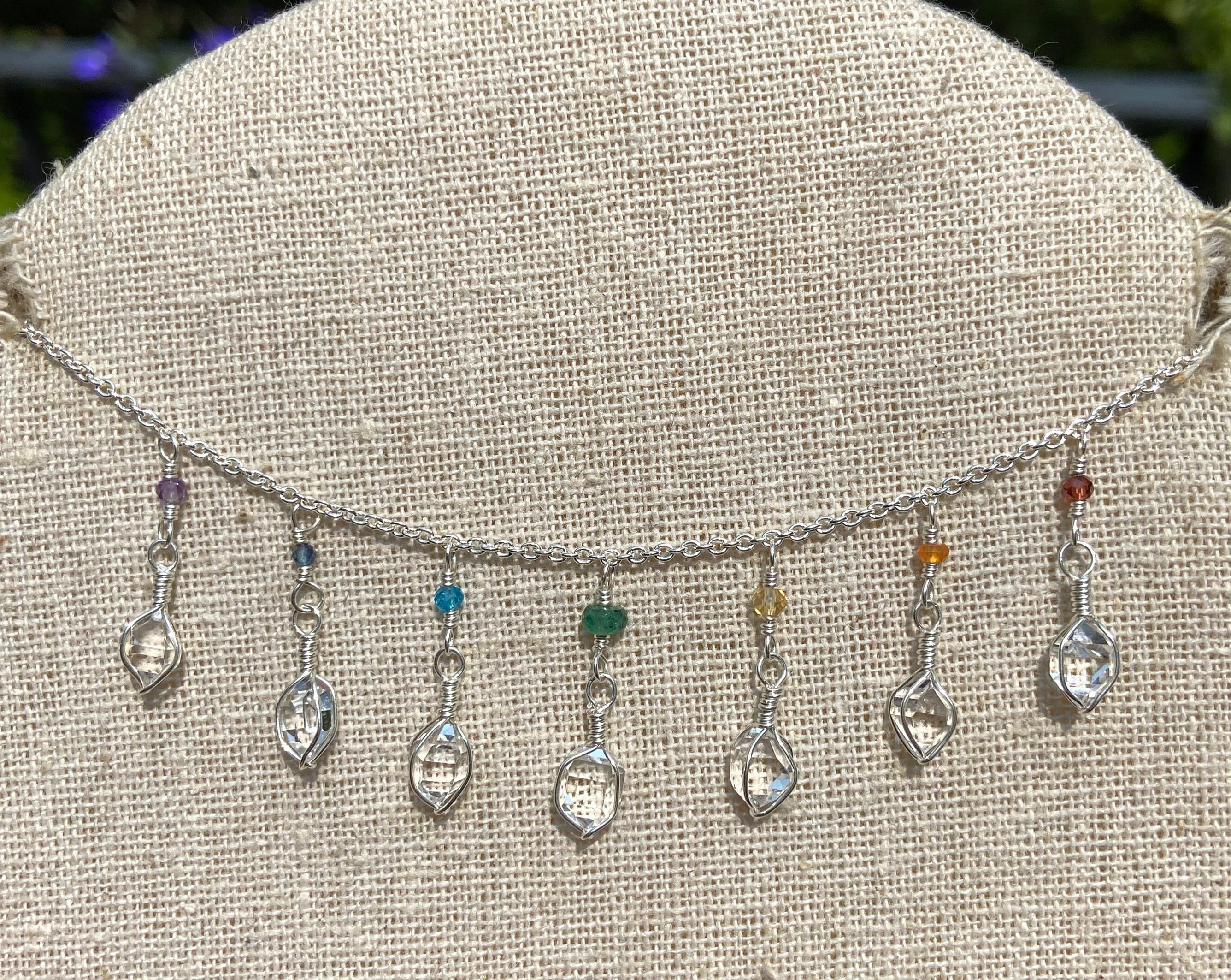 Ny Herkimer Diamond Quartz Crystal Sterling Silver Chakra Rainbow Gemstone Necklace 16.5 To 18 Inches Aa Grade Natural Crystal Healing