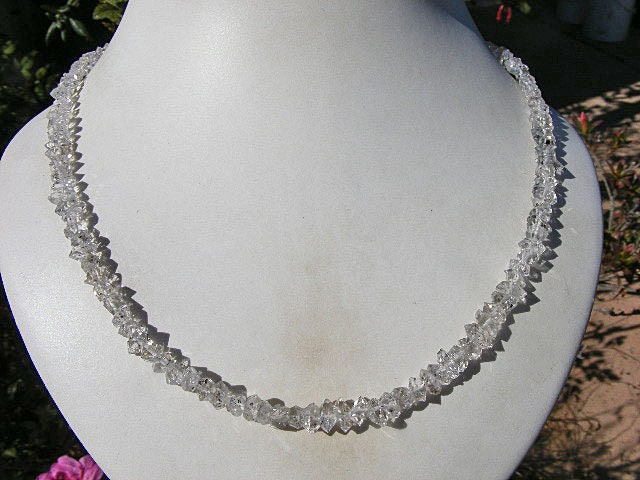 Herkimer Diamond With Petro Quartz  Necklace, Natural Crystals, Fluorsecent Under Black Light, Adjustable Length, Sterling Silver