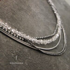 Herkimer Diamond Quartz Necklace: Oxidized Sterling Silver Layered Design