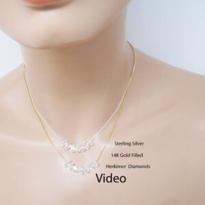 Raw Herkimer Diamond Necklace / All Same Size Very Clear Double Pointed Flat Smooth Facets 7 - 8 Mm / Inspired Alexander's Necklace