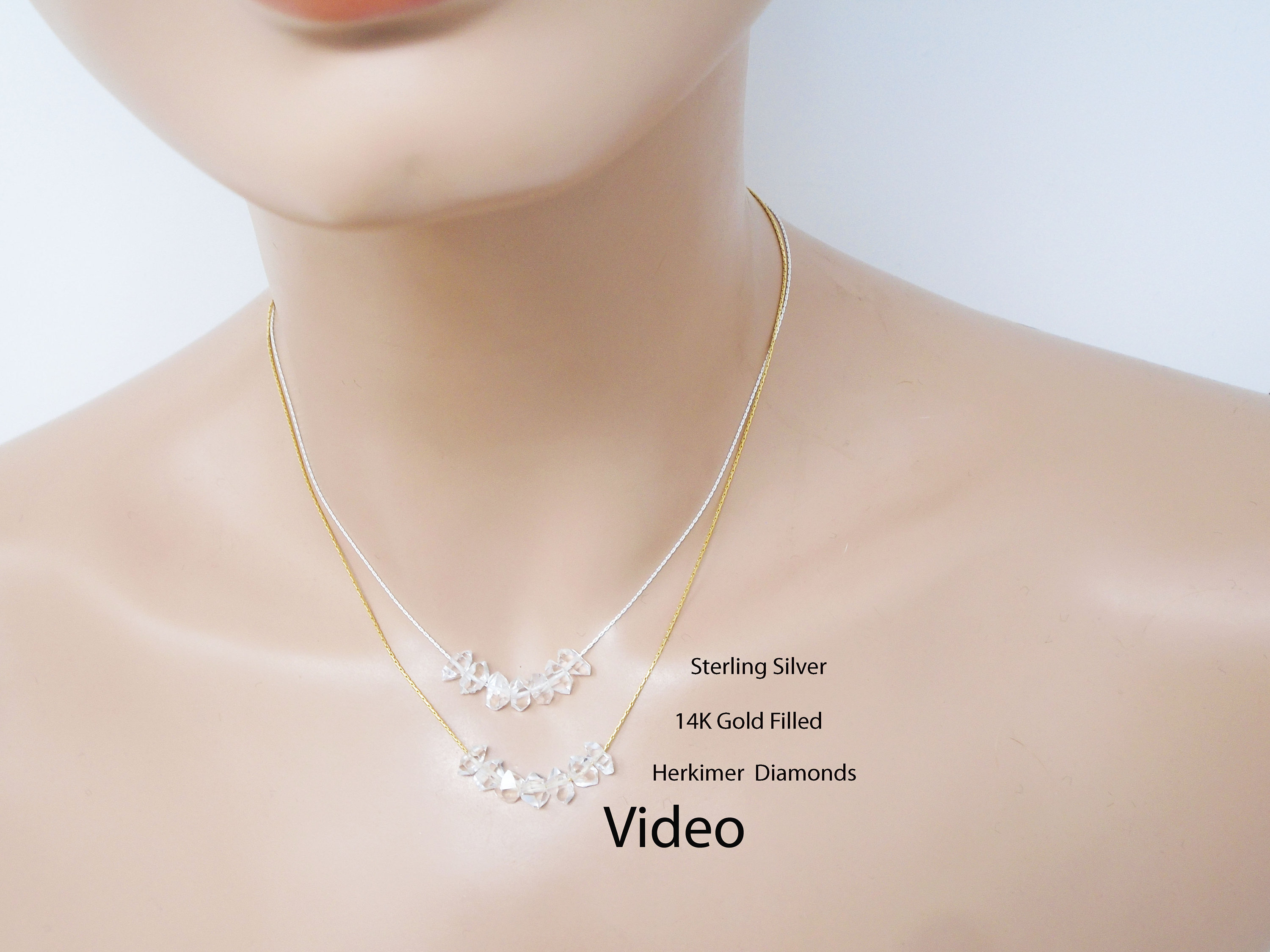 Raw Herkimer Diamond Necklace / All Same Size Very Clear Double Pointed Flat Smooth Facets 7 - 8 Mm / Inspired Alexander's Necklace