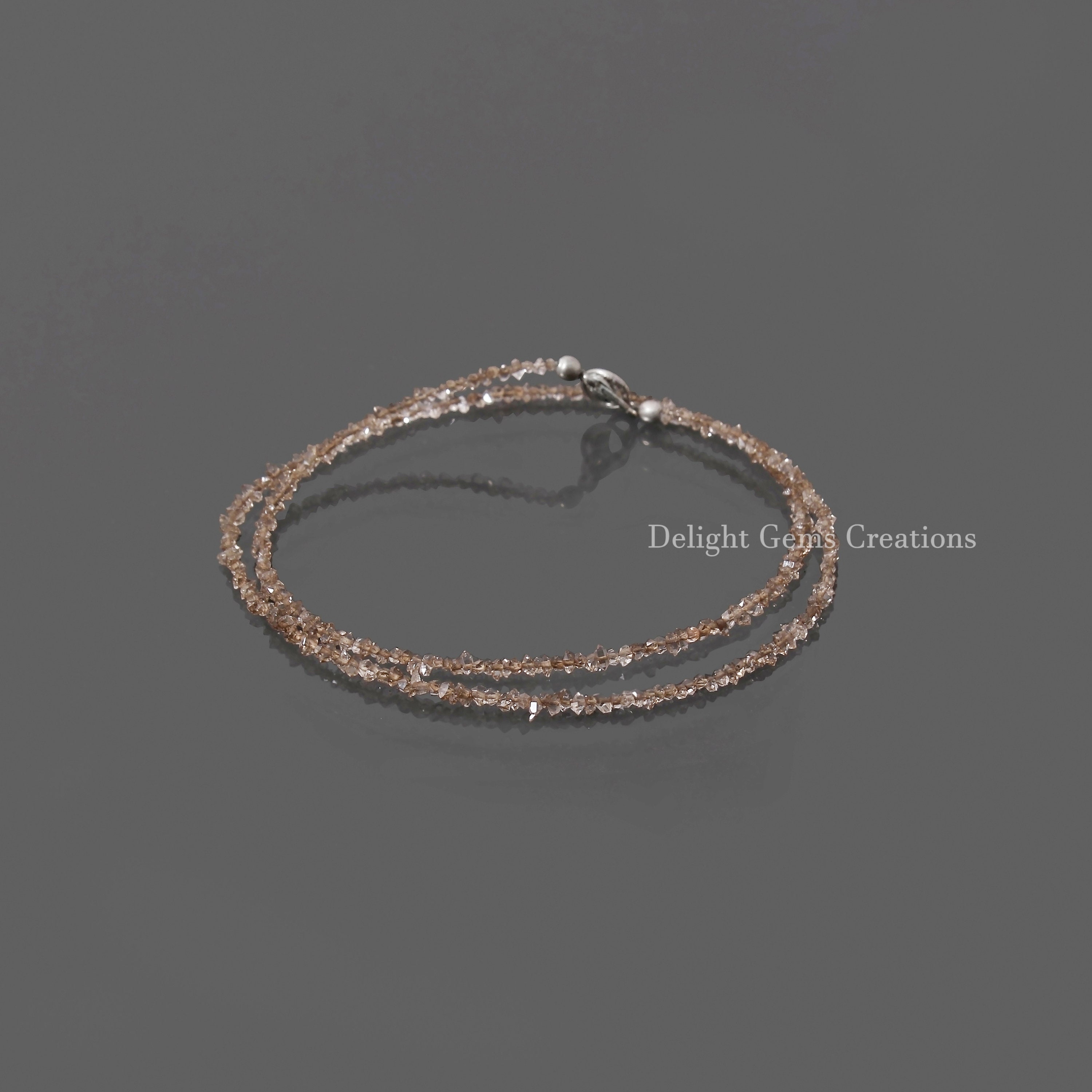 Raw Herkimer Diamond Chip Necklace, Sterling Silver Clasp