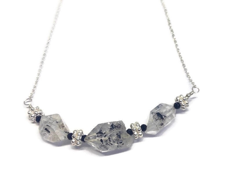 Herkimer Diamond Necklace, Raw Crystal Jewellery, April Birthstone, Wife Gift, Birthday Gift, Sterling Silver, Gift For Her