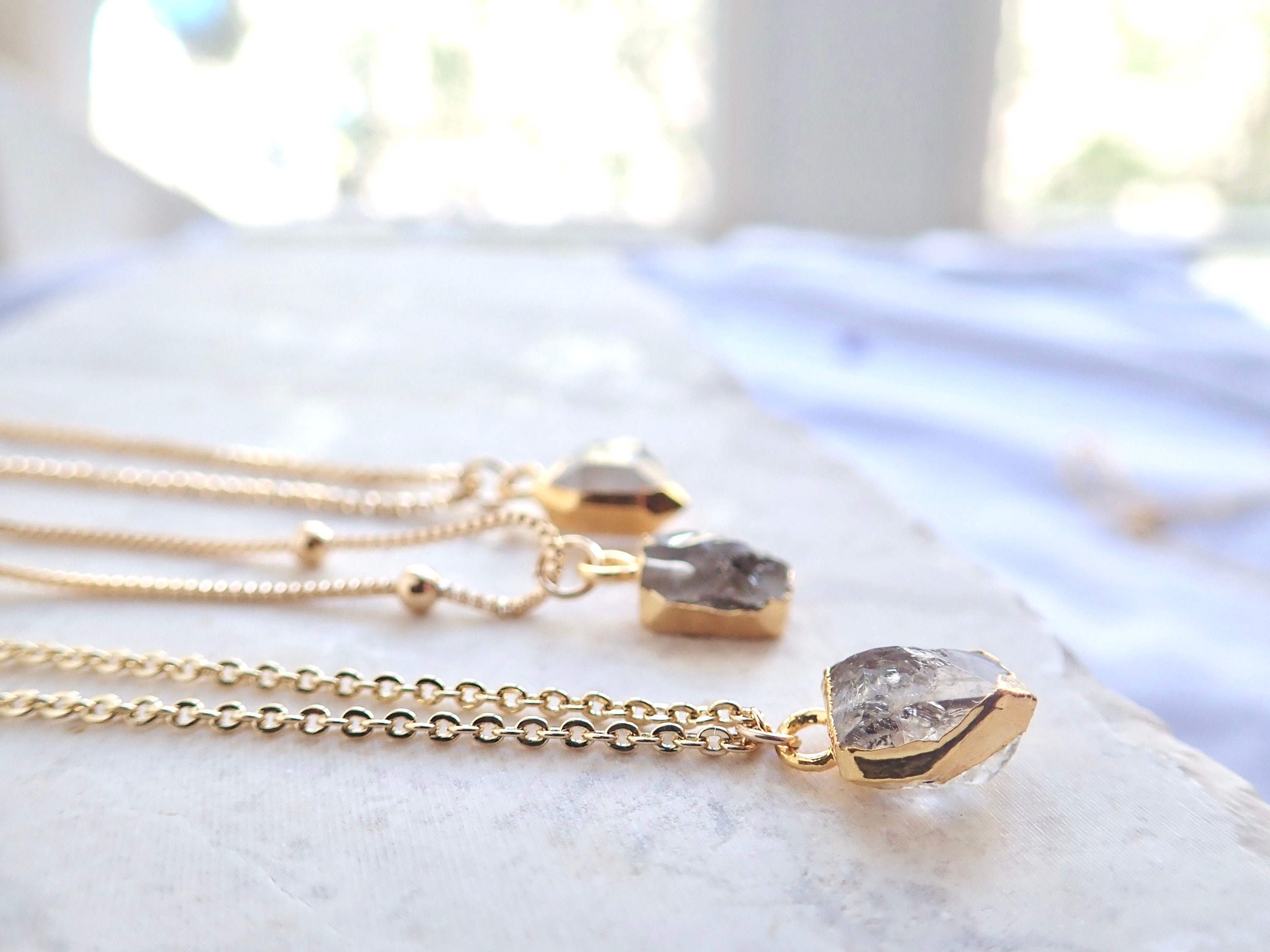 Herkimer Diamond Necklace,raw Diamond Necklace, Dainty Crystalpendant Necklace,gold Fill Gemstone Neklace, April Birthstone Jewelry Gift Her