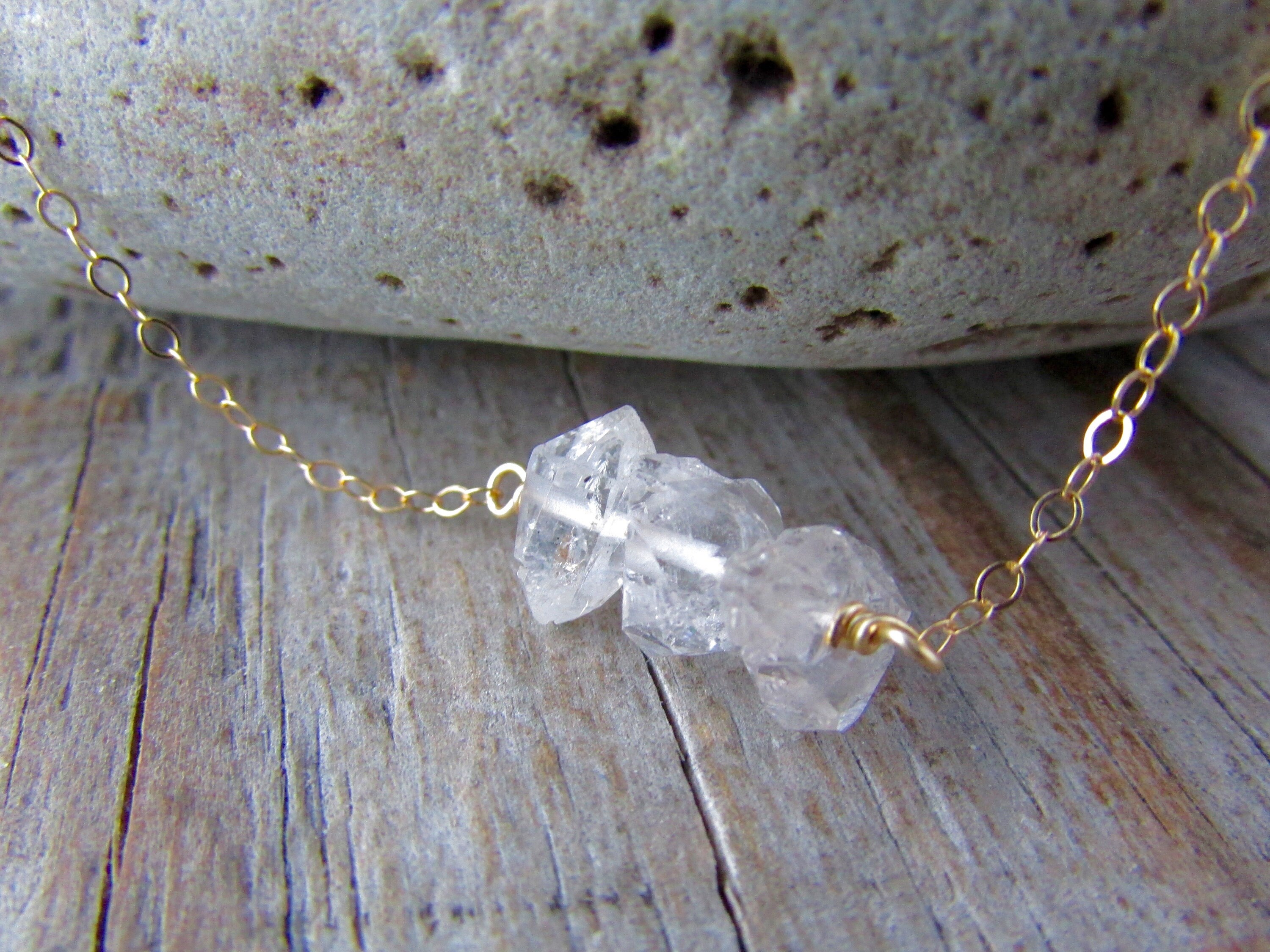 Herkimer Diamond Necklace: Raw Gemstone & Gold Chain