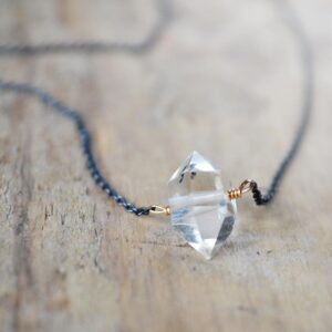 Herkimer Diamond Necklace: Raw Quartz Crystal, Oxidized Silver Herkimer Diamond Necklace: Raw Quartz Crystal, Oxidized Silver