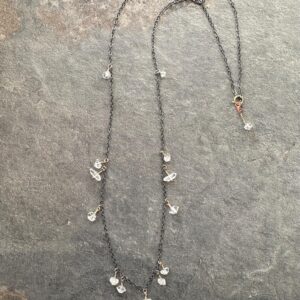 Herkimer Diamond Necklace: Raw Quartz Crystal, Oxidized Silver