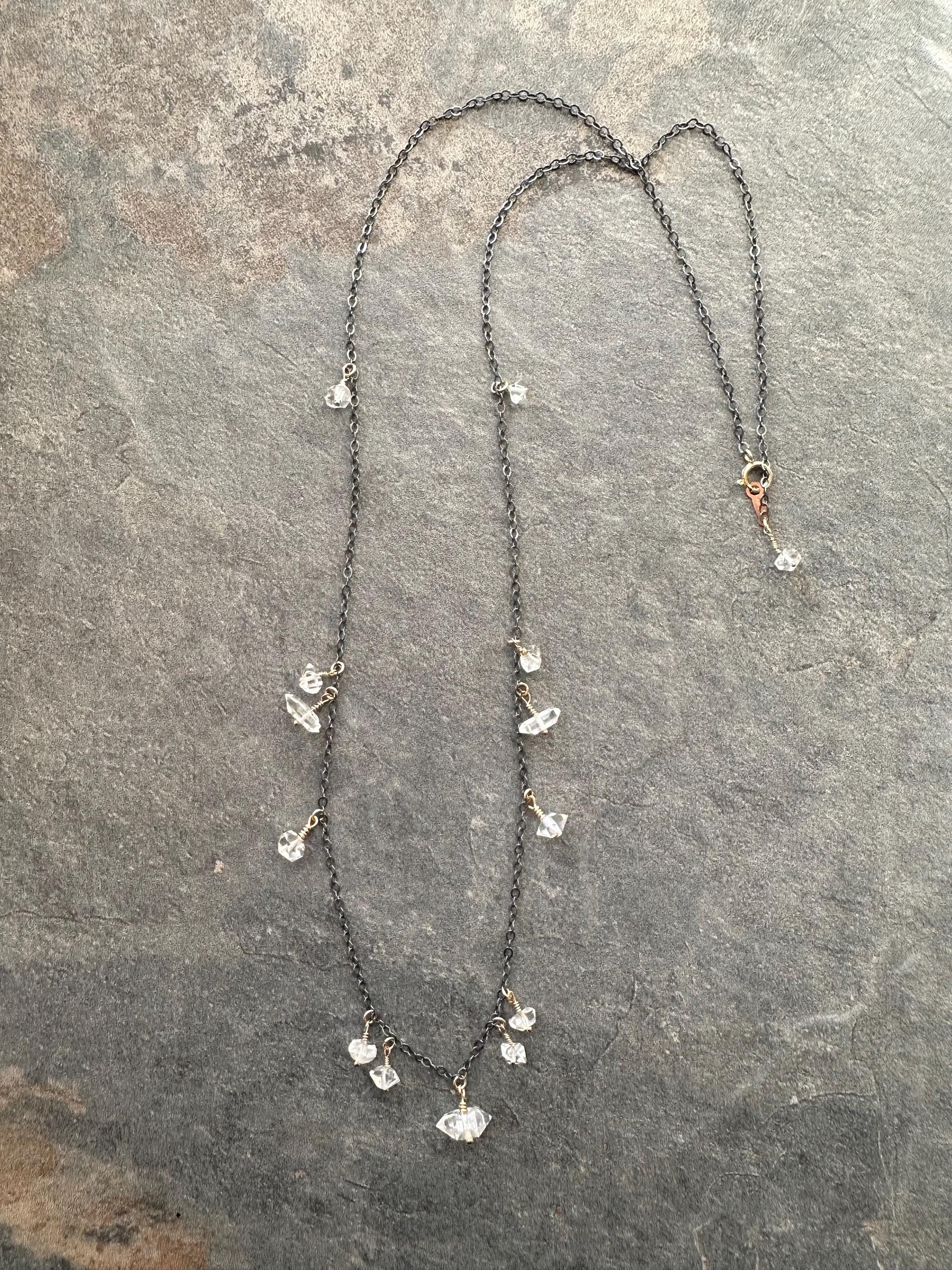 Herkimer Diamond Necklace: Raw Quartz Crystal, Oxidized Silver