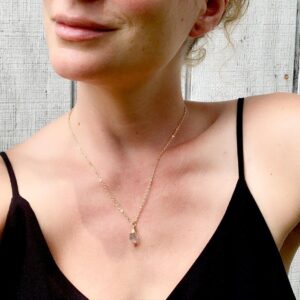 Raw Herkimer Diamond Solitaire Gold Necklace | Raw Stone Gold Necklace | Salt And Pepper Quartz Necklace | Gifts For Her