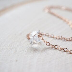 Herkimer Diamond Rose Gold Necklace: Minimalist Quartz Point Jewelry