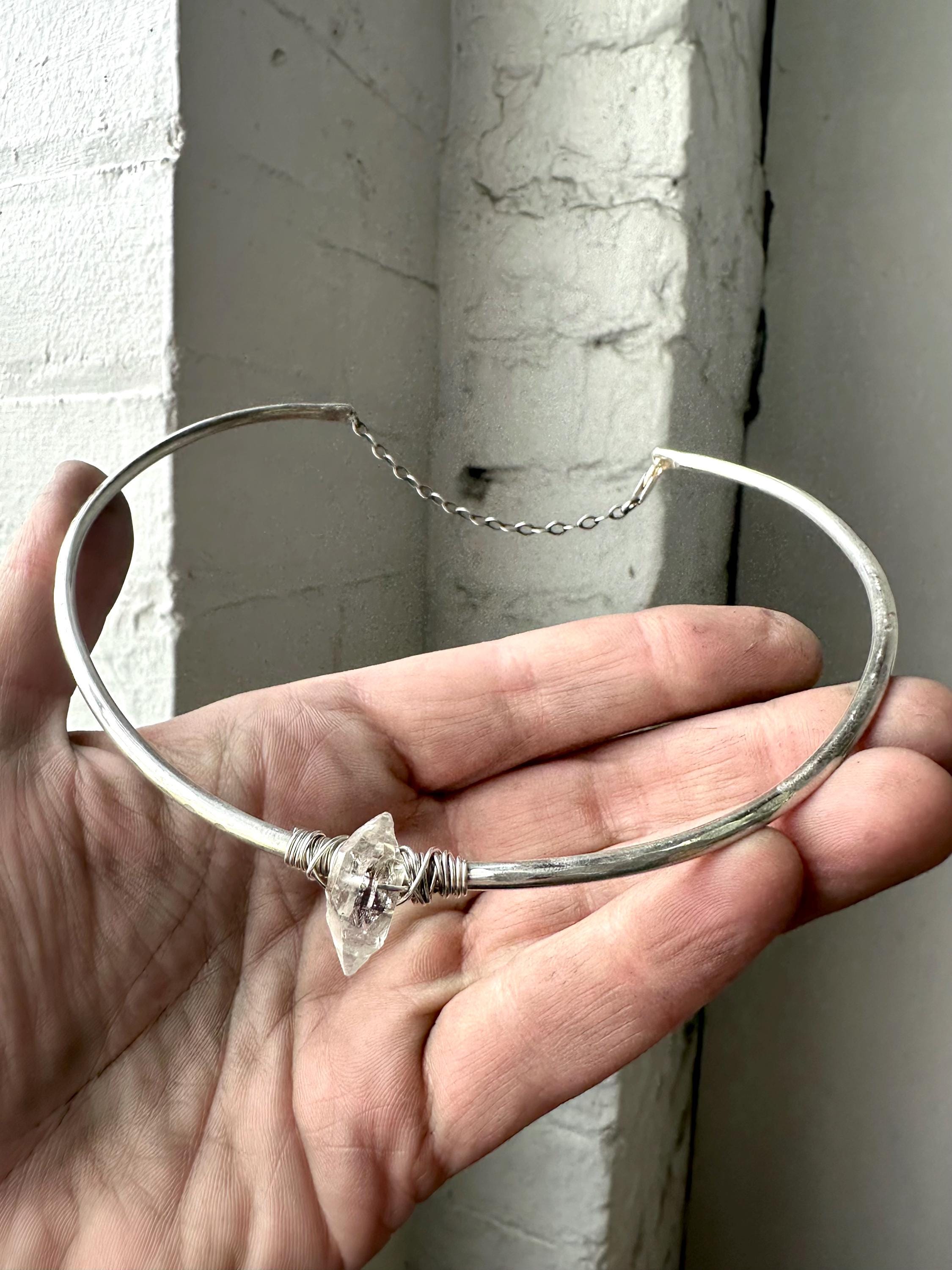 Sterling Silver Herkimer Diamond Collar Necklace, Wire Wrapped Boho Jewelry, Daniellerosebean