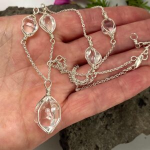 Stunning Ny Herkimer Diamond Link Necklace Sterling Silver Natural Genuine Quartz Crystal Jewelry Adjustable 18.25” To 22” Necklace
