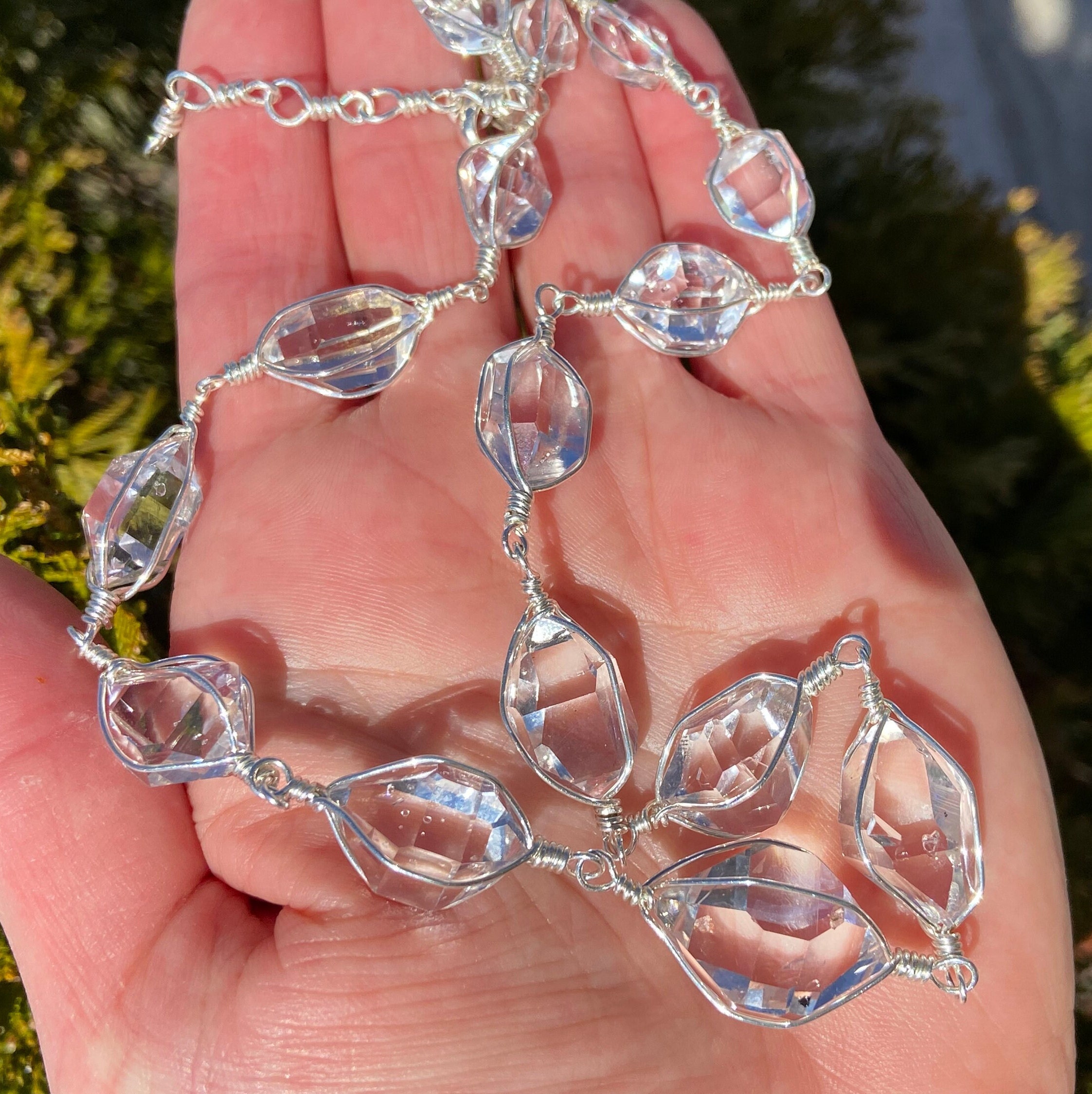 Stunning Ny Herkimer Diamond Quartz Crystal Necklace: Sterling Silver, Handmade