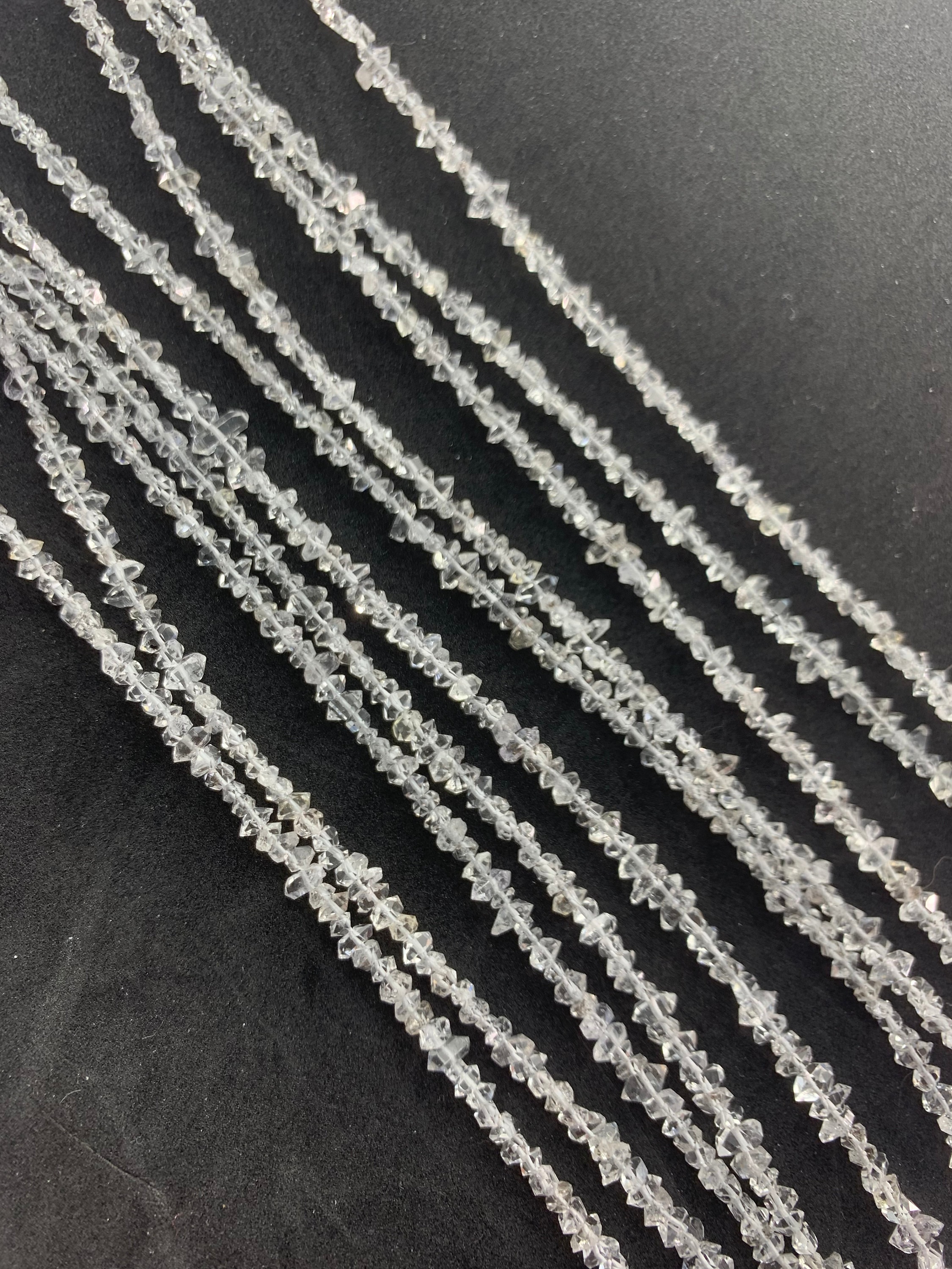3-5mm Baby Herkimer Diamond Gemstone Beads. 7.5” Strands Of Delicate Double Terminated Quartz Beads.