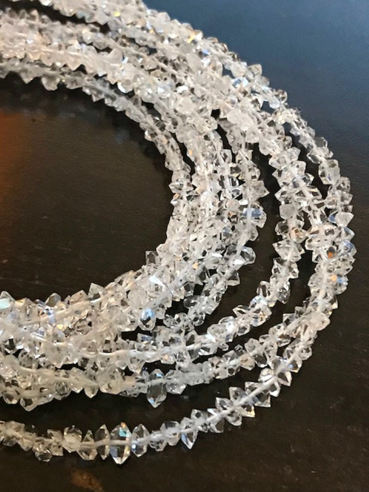 3-4mm Natural Herkimer Diamond Quartz , Double Terminated Quartz Beads, Highest Quality, Select Your Length