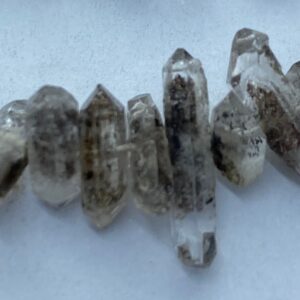 9-13mm Herkimer Diamond Gemstone Beads. 7.5” Strands Of Delicate Double Terminated Wuartz Beads With Fossilized Plant Material Inside.