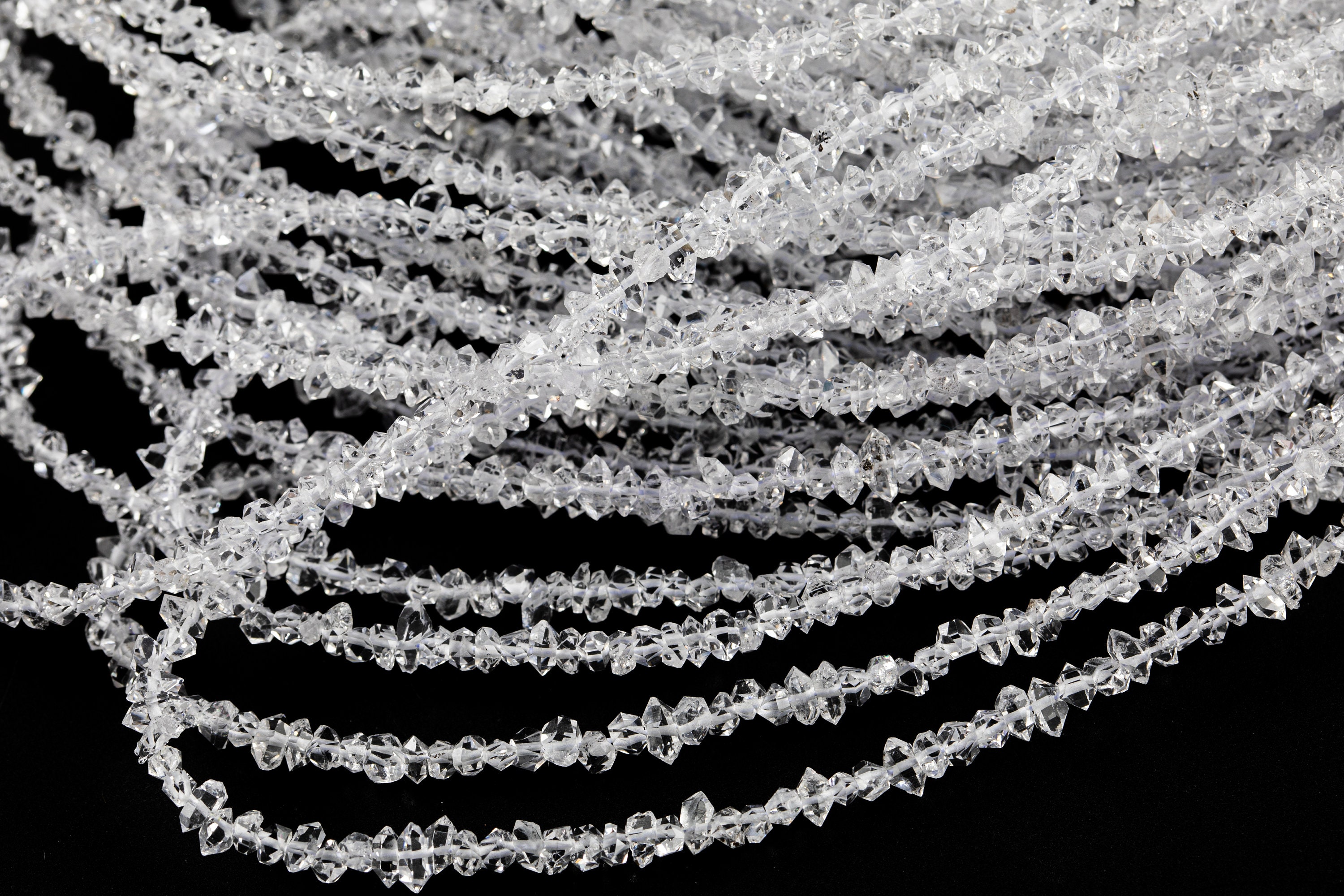 Aaa Grade Super Clear Natural Herkimer Diamond Quartz Beads 3mm Double Pointed Quartz 16" Strand