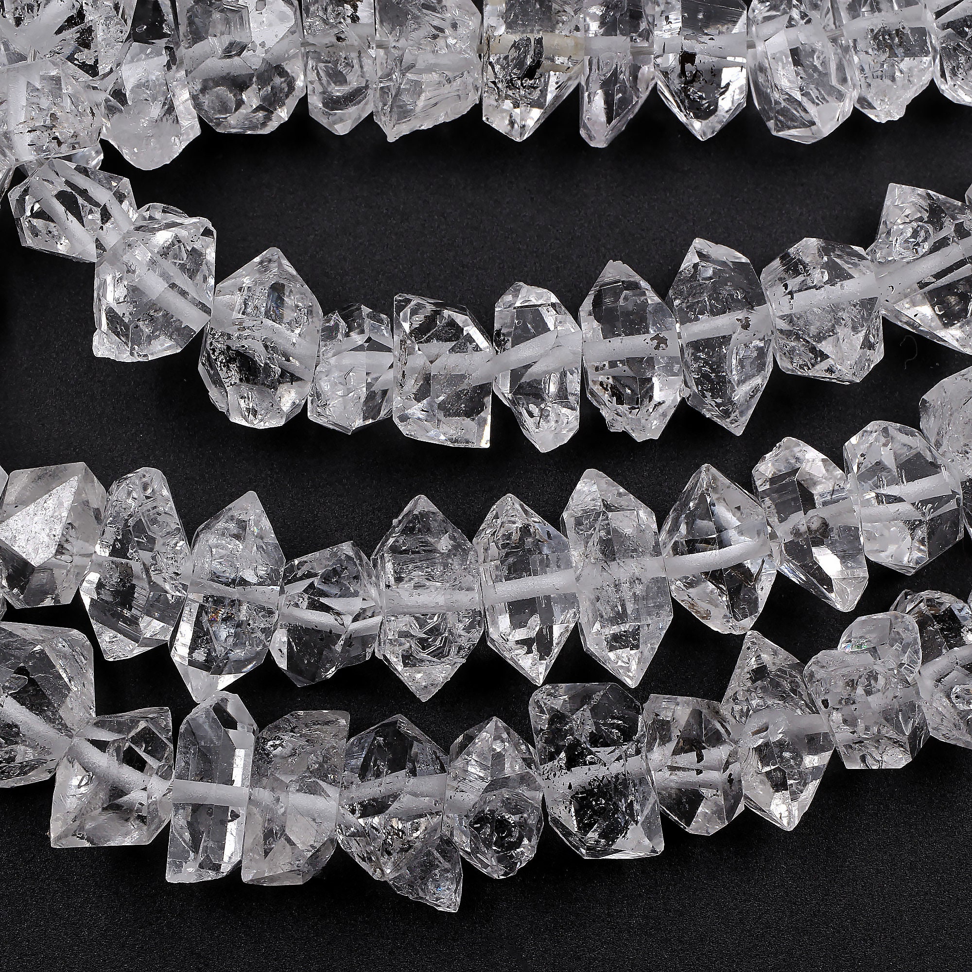 Aaa Grade Super Clear Natural Herkimer Diamond Quartz Beads Double Terminated Quartz With Black Anthraxolite Inclusion 16" Strand Aaa Grade Super Clear Natural Herkimer Diamond Quartz Beads Double Terminated Quartz With Black Anthraxolite Inclusion 16" Strand