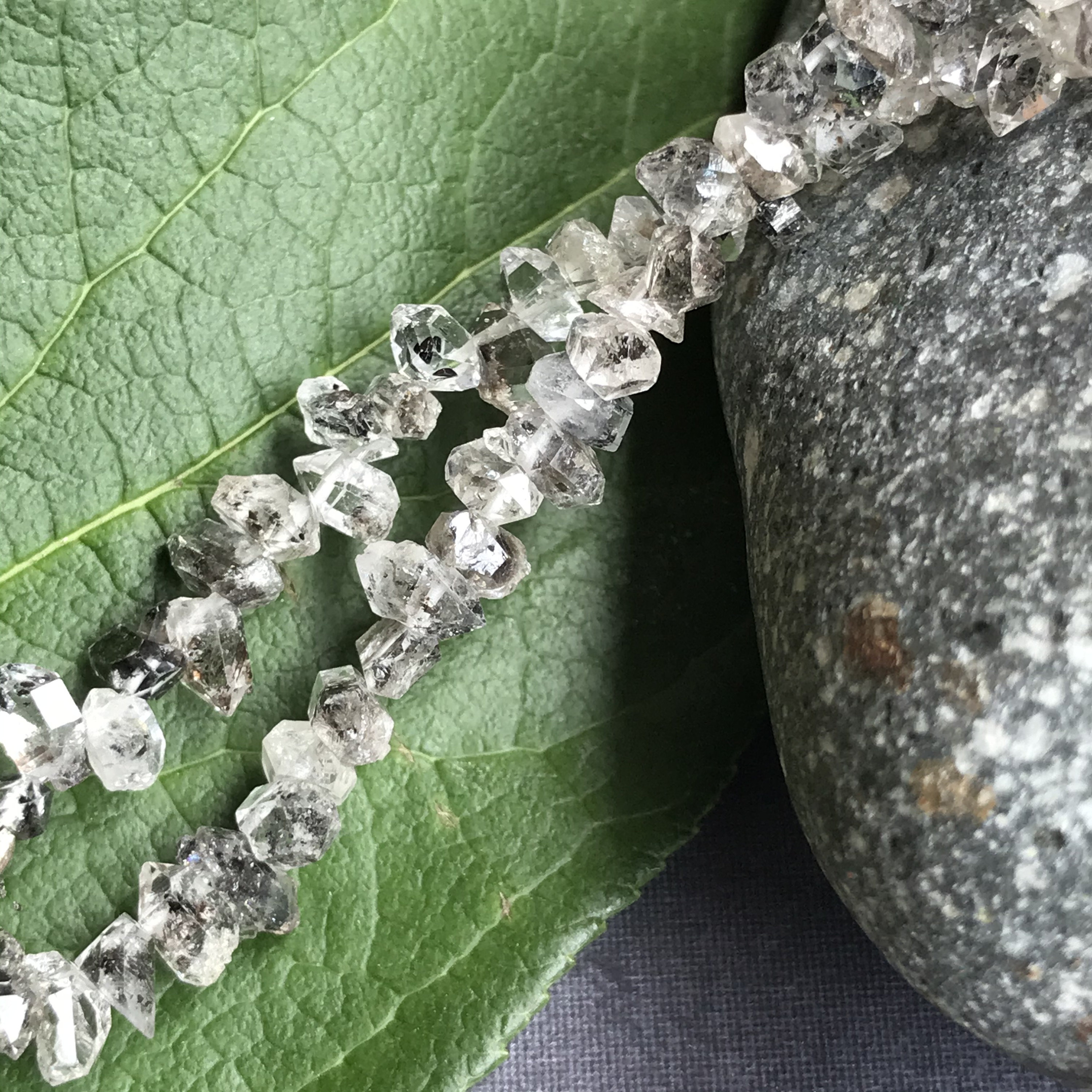 Herkimer Diamond Beads Tourmalinated Top Drilled Stones Full Strand