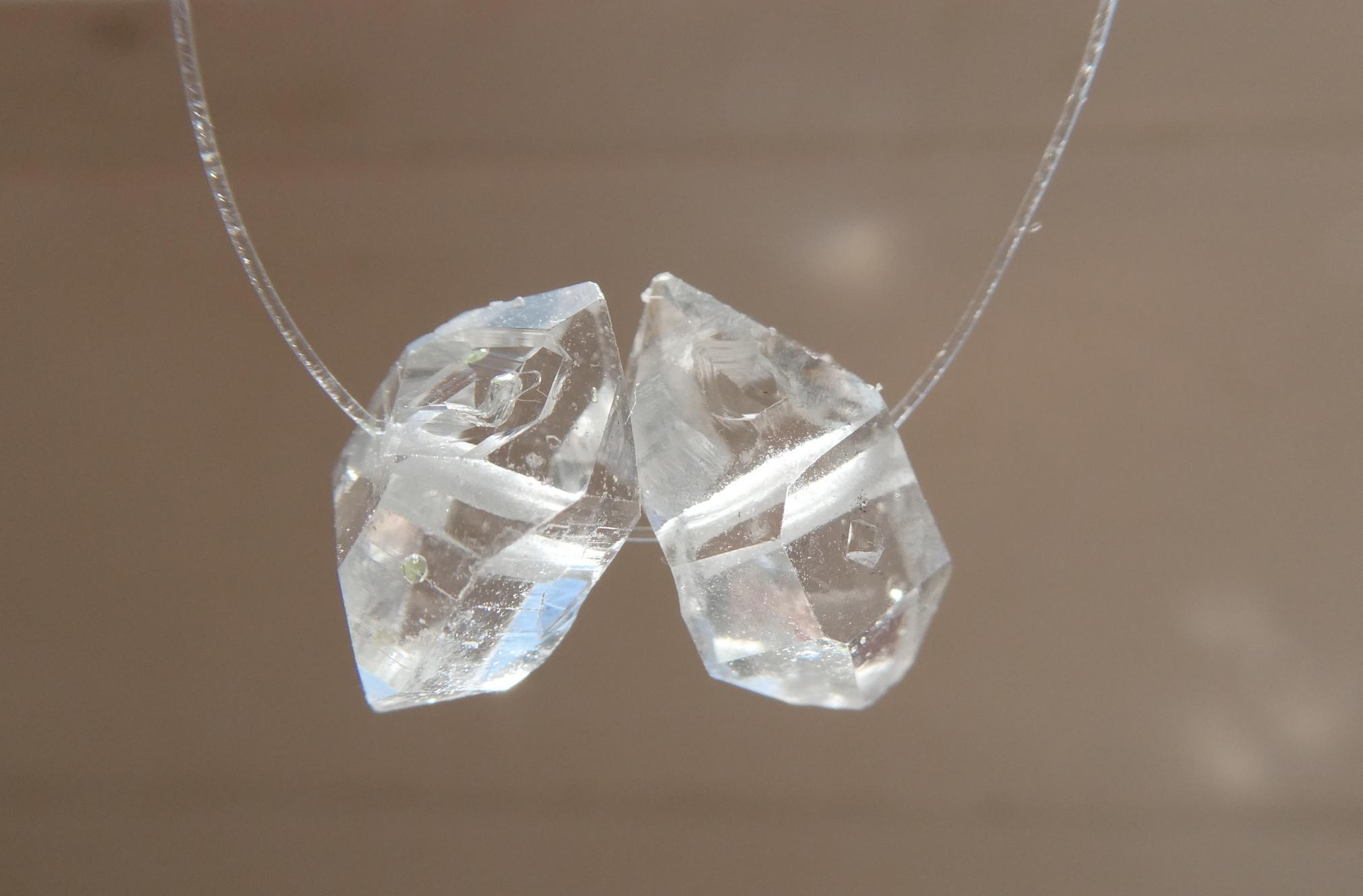 Herkimer Diamond 11mm Matching Terminated Beads-2 Pcs Gemstone Center Drilled -focal Craft Beads-jewelry Making