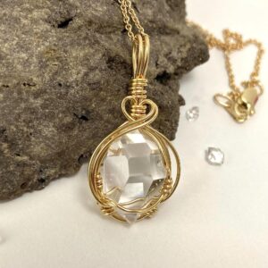 14k Gold Herkimer Diamond Pendant: Hand-mined Ny Quartz Crystal 14k Gold Herkimer Diamond Pendant: Hand-mined Ny Quartz Crystal