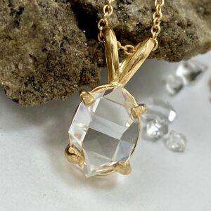 14k Gold Ny Herkimer Diamond Pendant - Natural Quartz Crystal Necklace 14k Gold Ny Herkimer Diamond Pendant - Natural Quartz Crystal Necklace