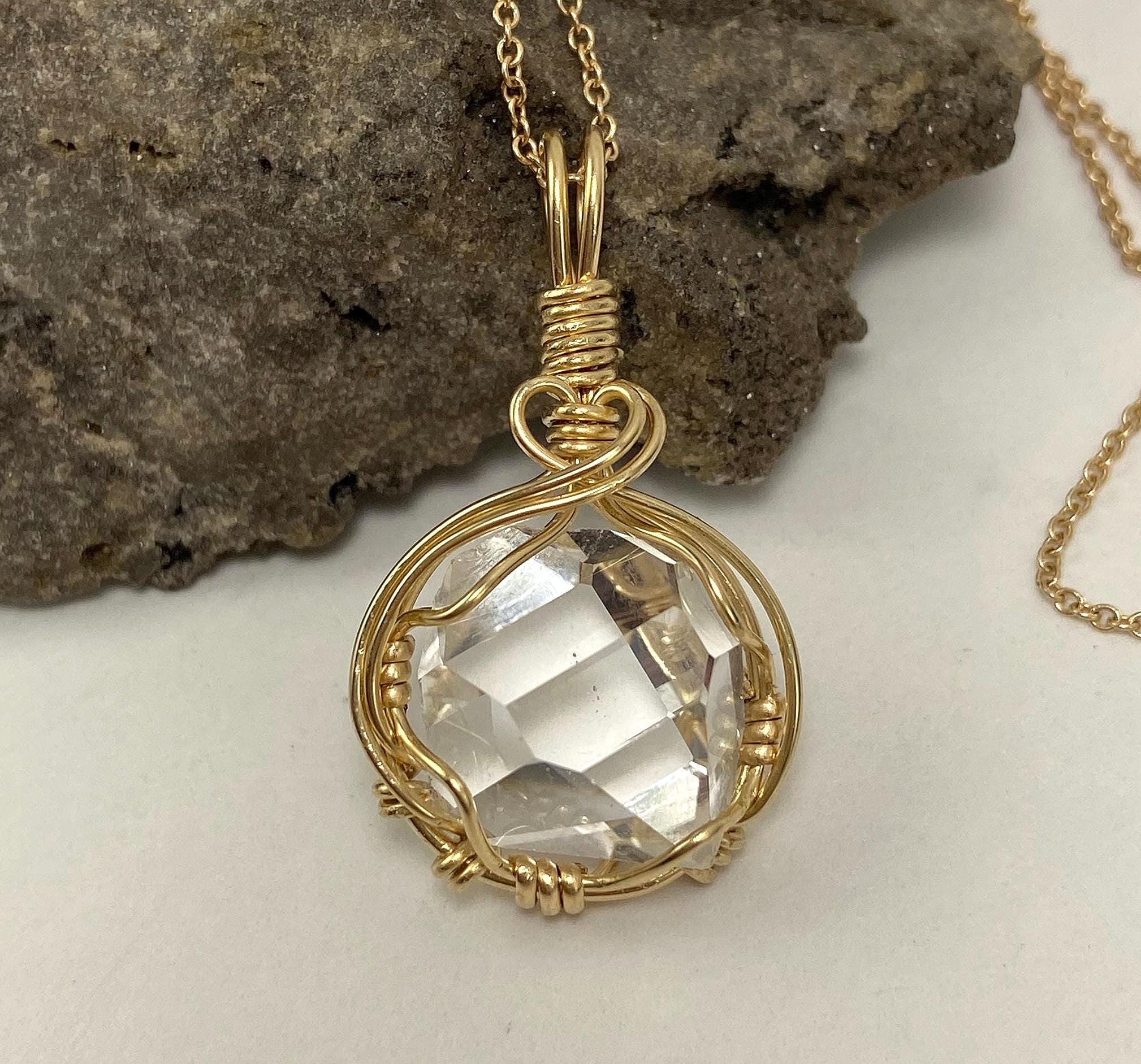 Herkimer Diamond 14k Gold Pendant Rare Stunningly Clear Genuine Ny Double Terminated Natural Quartz Crystal Wire Wrap Necklace