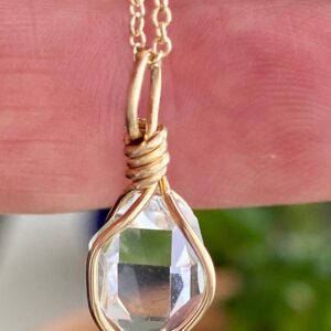 Herkimer Diamond Pendant: 14k Gold Wire Wrapped Quartz Crystal Necklace Herkimer Diamond Pendant: 14k Gold Wire Wrapped Quartz Crystal Necklace