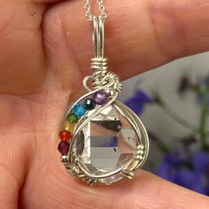 Chakra Rainbow & Herkimer Diamond A++ High Grade, Ny Raw Natural Quartz Crystal Handmade Wire Wrap Pendant Sterling Silver Necklace Chakra Rainbow & Herkimer Diamond A++ High Grade, Ny Raw Natural Quartz Crystal Handmade Wire Wrap Pendant Sterling Silver Necklace