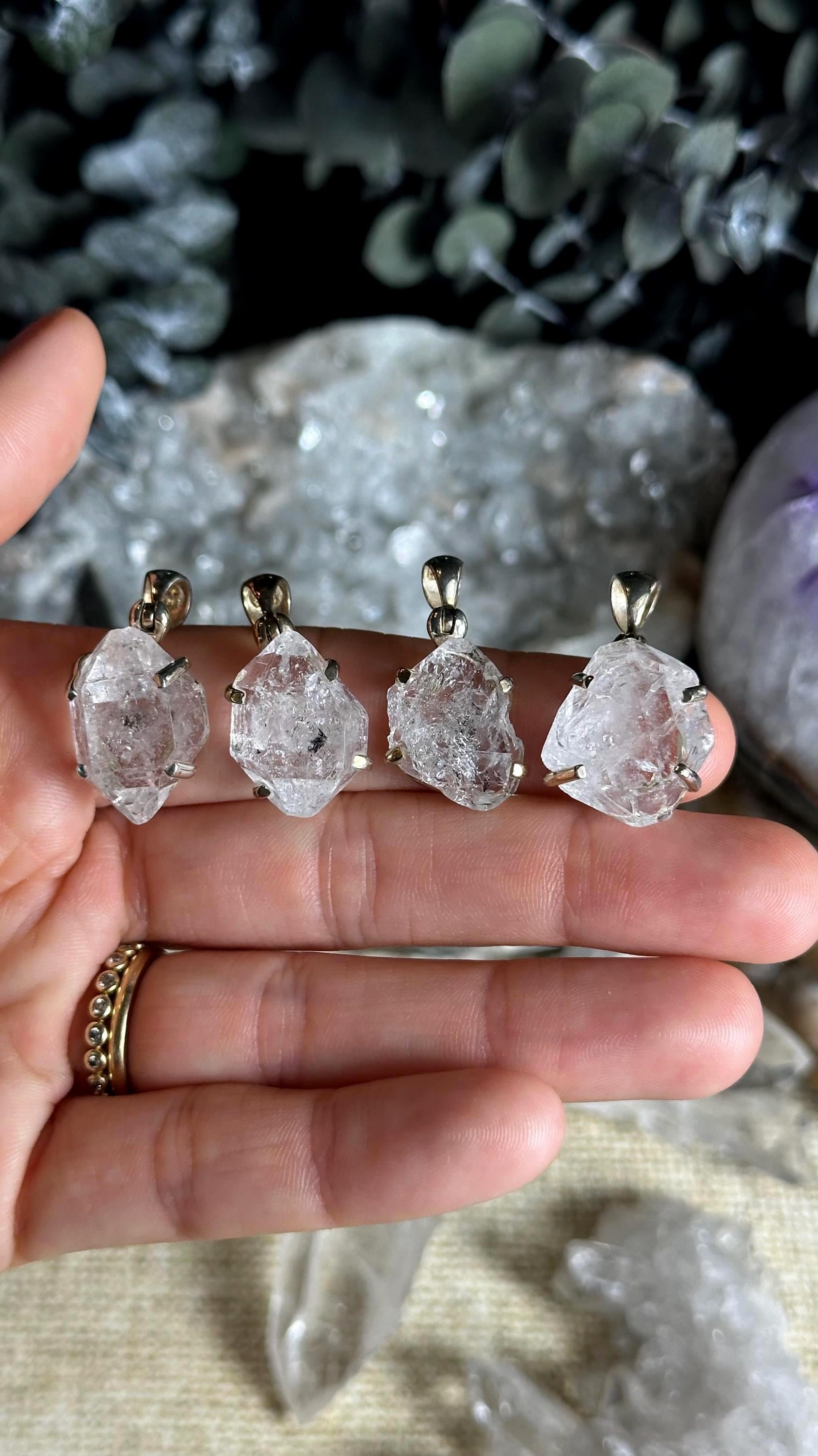 Herkimer Diamond Crystal Pendant Necklace: .925 Sterling Silver