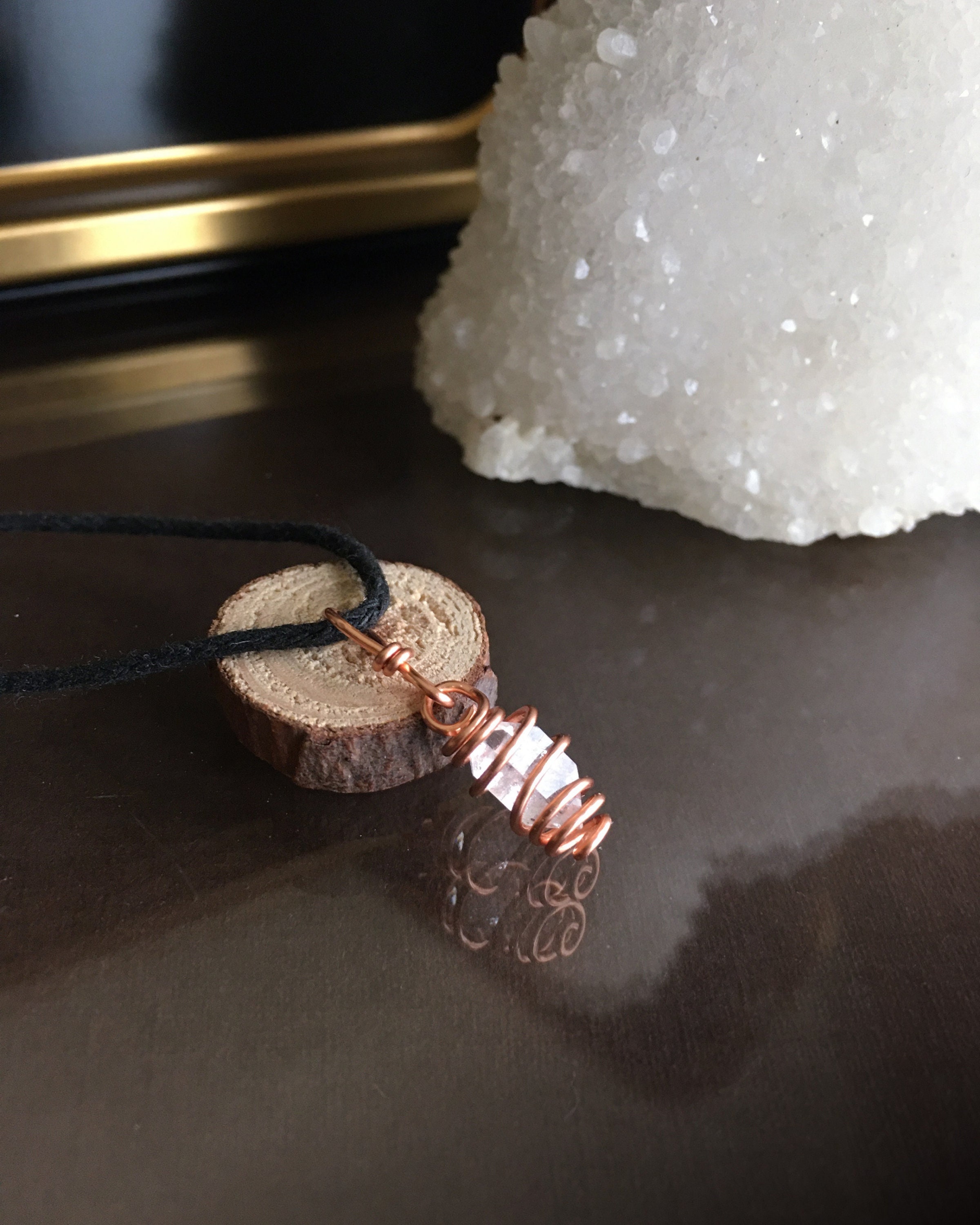 Dainty Herkimer Diamond Necklace: Copper Wire Wrapped Pendant