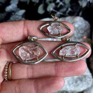 Herkimer Diamond Evil Eye Pendant Necklace: Sterling Silver Crystal Herkimer Diamond Evil Eye Pendant Necklace: Sterling Silver Crystal