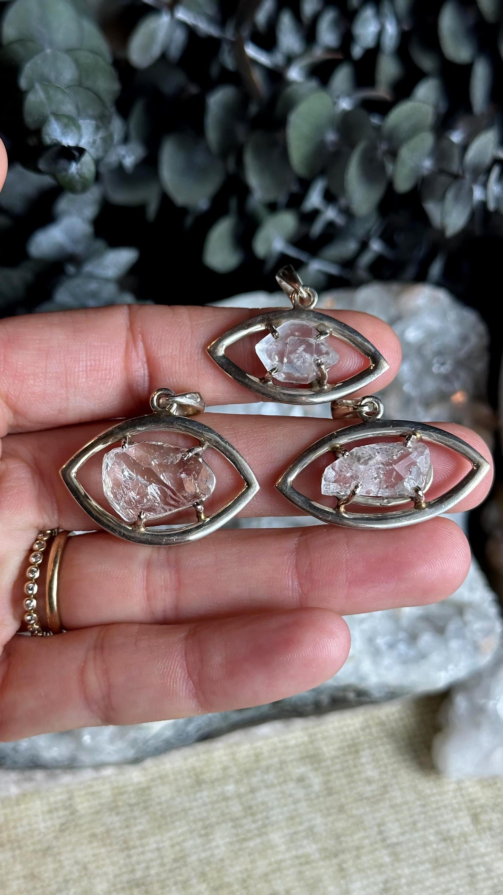 Herkimer Diamond Evil Eye Pendant Necklace: Sterling Silver Crystal
