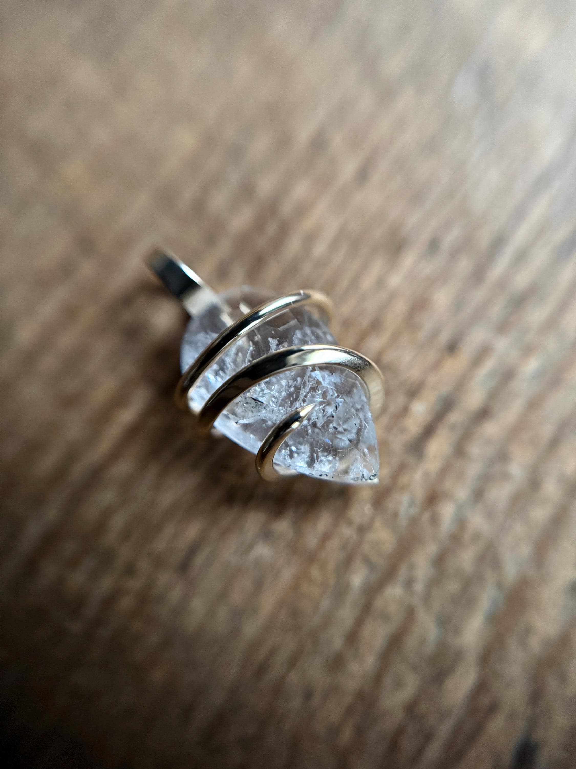 Faceted Herkimer Diamond In 14k Gold Pendant