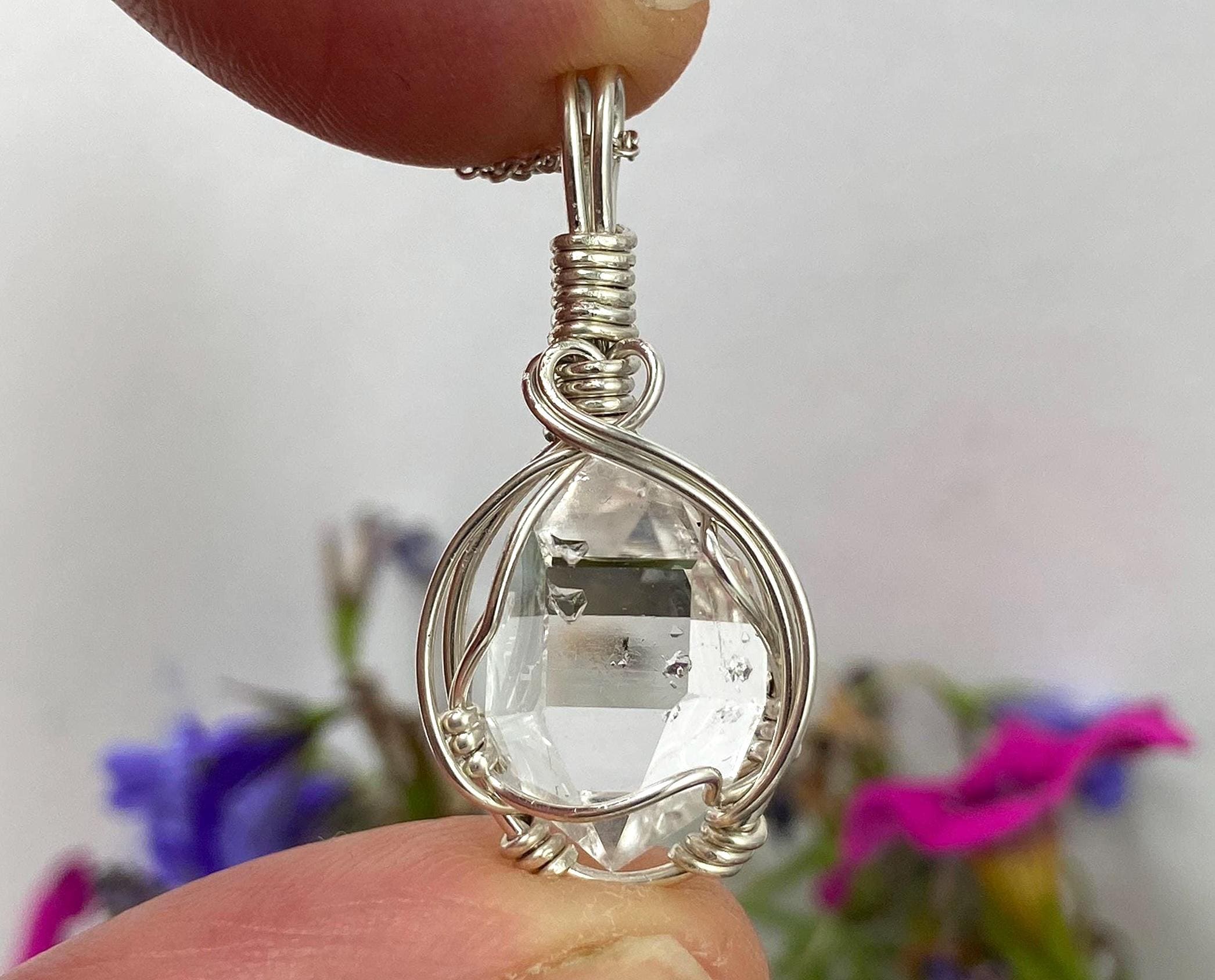 Herkimer Diamond Pendant Genuine Ny Natural Double Terminated Clear Quartz Crystal Sterling Silver Pendant Herkimer Diamond Pendant Genuine Ny Natural Double Terminated Clear Quartz Crystal Sterling Silver Pendant
