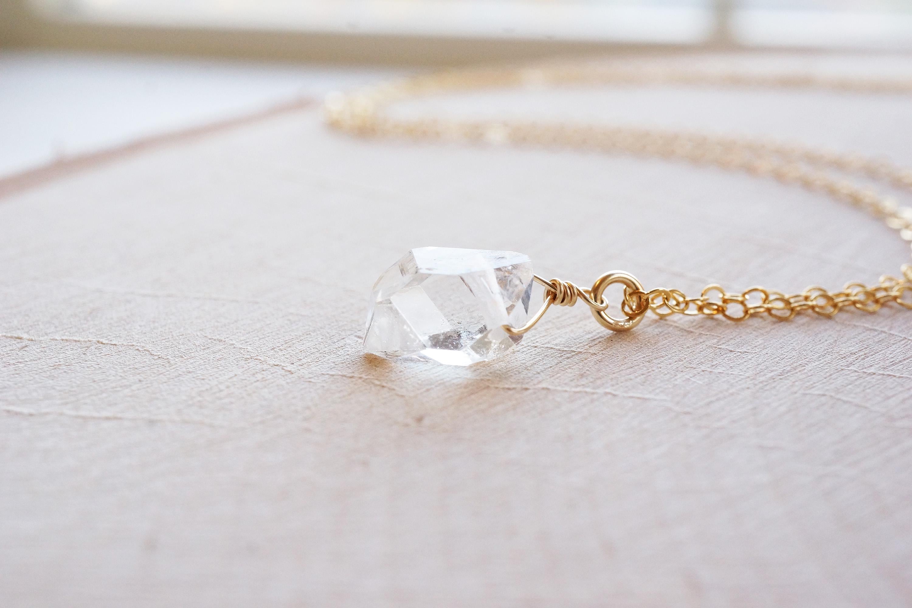 Herkimer Diamond Pendant, Gold Filled Necklace