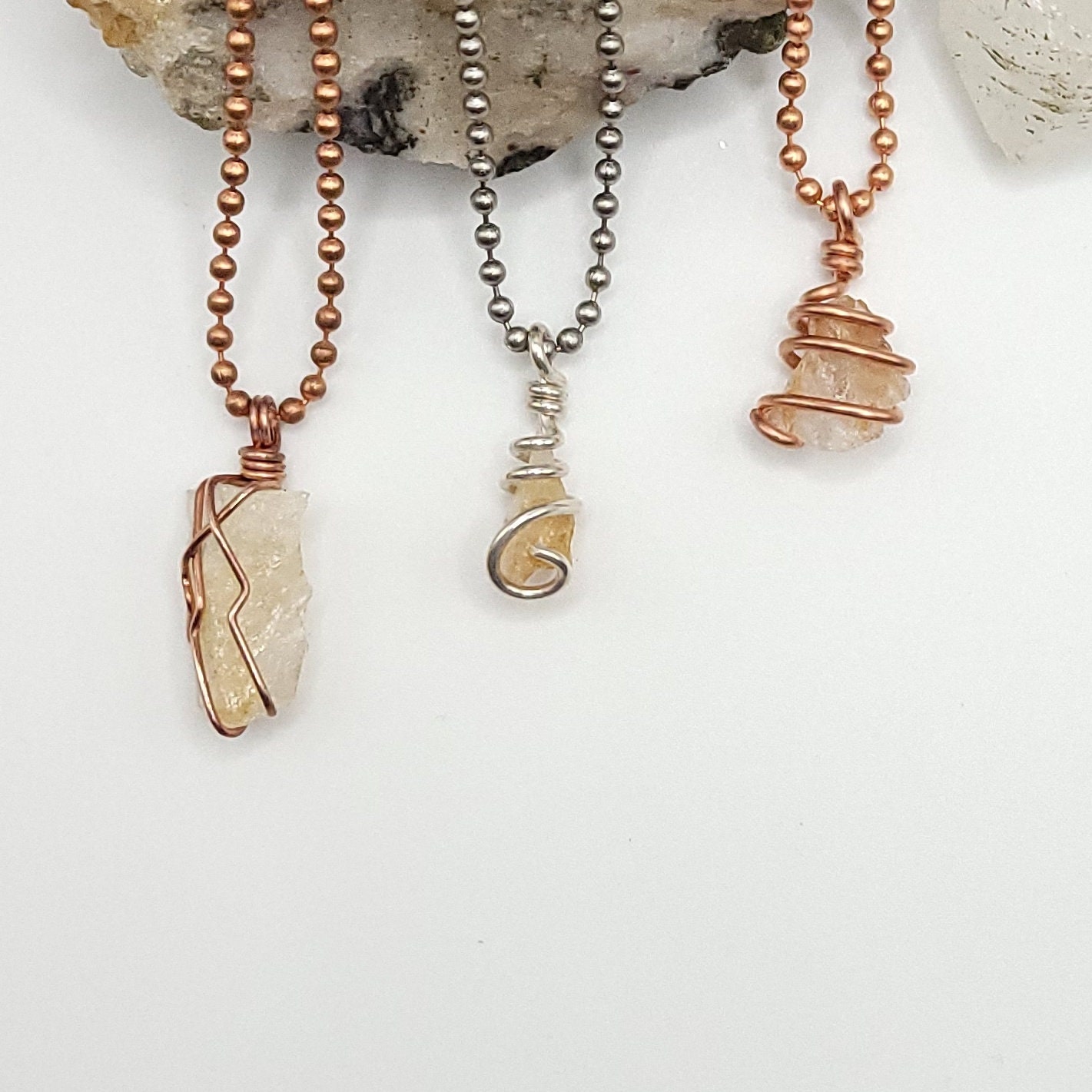 Golden Healer Quartz Necklace In Copper Or Silver | Crystal For Happiness, Success, And Confidence