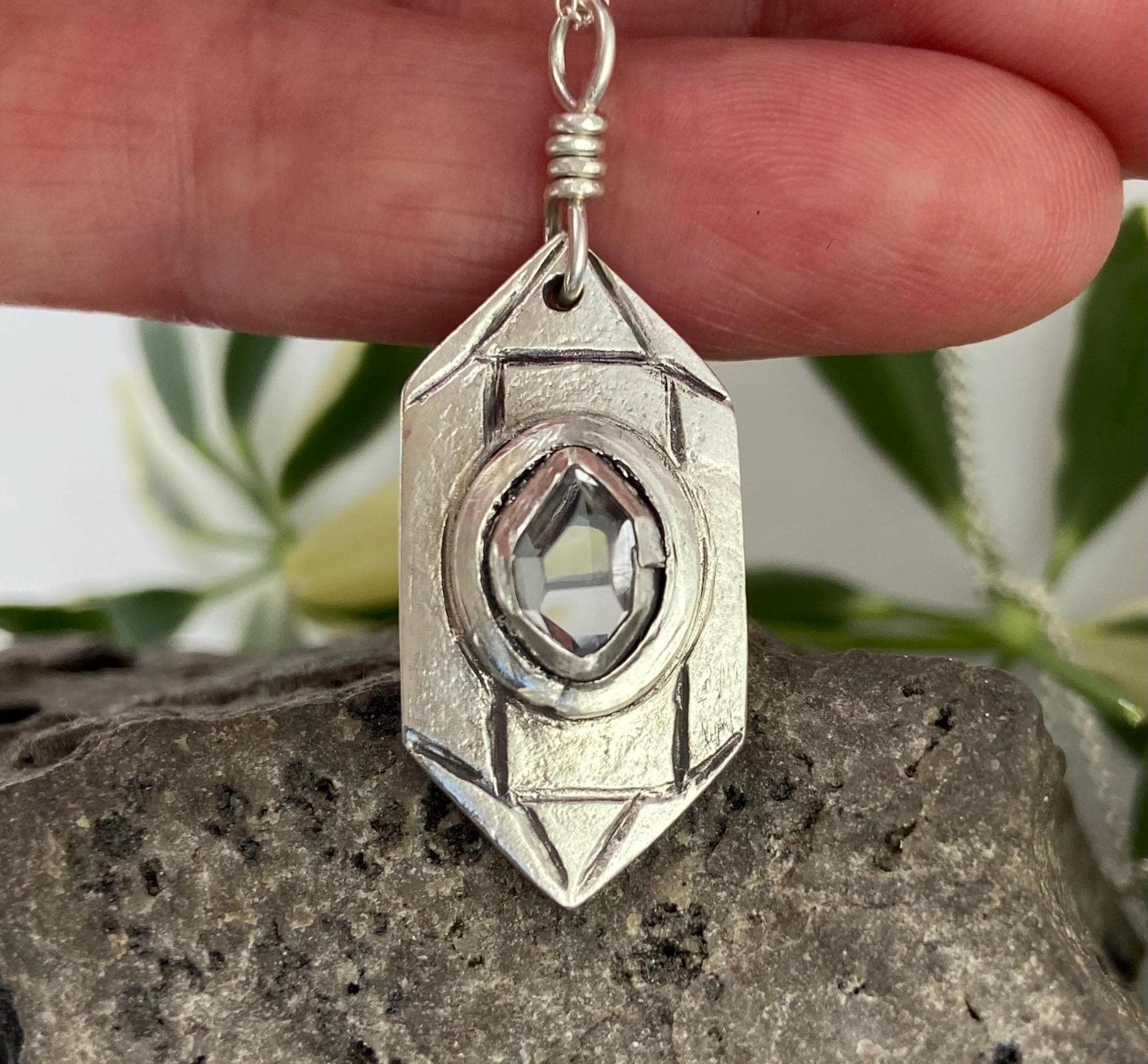 Handmade Ny Herkimer Diamond Crystal Pendant: Fine Silver Artisan Jewelry