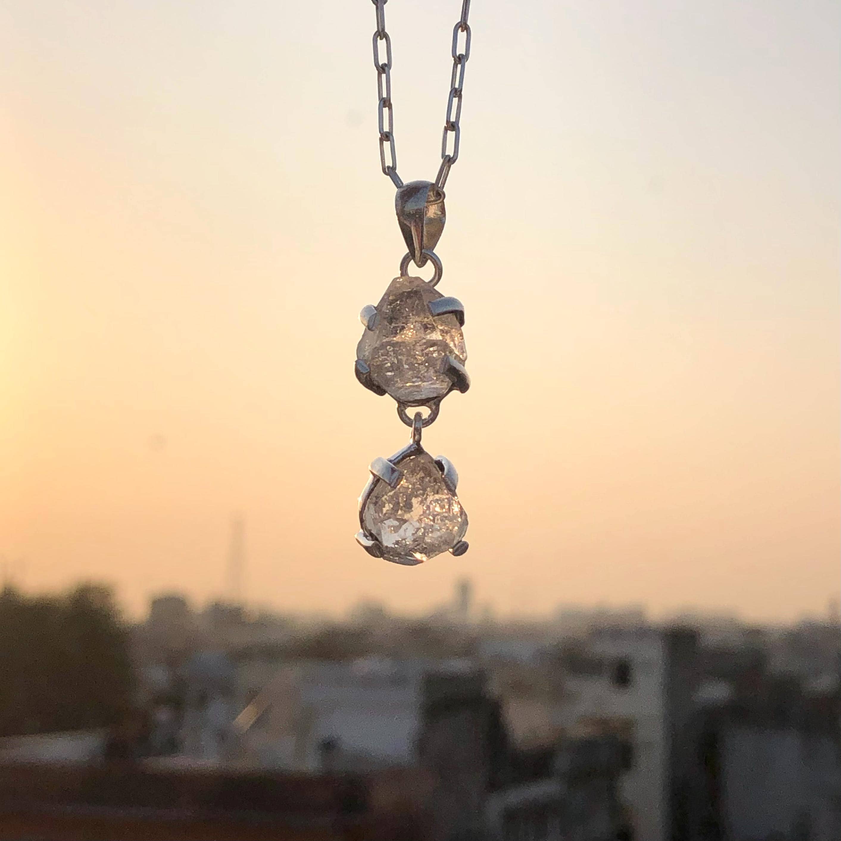 Handmade Herkimer Diamond Pendant: Raw Sterling Silver Crystal